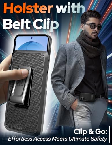 Designed for Samsung Galaxy S26 Case with Belt Clip Holster | Rugged Cover with Strong Magnet & Kickstand Heavy Duty Combo - Black - color: Black