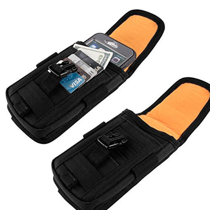 2 Pack Tactical Phone Holster Pouch, Smartphone Pouch Case Molle Attachment Belt Holder for 4.7"-6.9" Phone with US Flag Patch for iPhone 18 Pro Max/17/16/15/14 Pro Max - color: Black