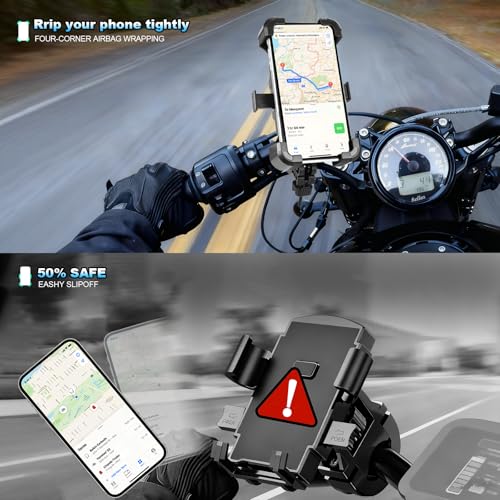 Bike Phone Mount Holder, Motorcycle Phone Mount, 3rd-Gen Anti Vibration for Scooter, E-Bicycle, Durable Phone Holder Handlebar[1s Release] Suitable for Smartphones 4.7-7.1",