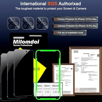 Milomdoi Privacy Screen Protector for iPhone 15 Pro Max, Tempered Glass - size: iPhone 15 Pro Max 6.7 inch