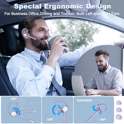 HEIBAS Bluetooth Headset, Wireless Earpiece with Mic for Work - color: Lilac Purple
