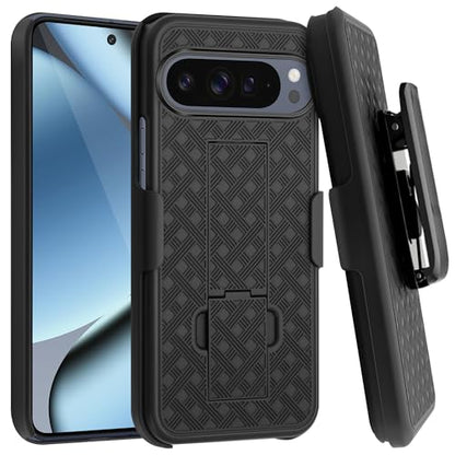 Fingic Compatible with Google Pixel 10 Pro/Pixel 10 Case Belt Clip Holster | Kickstand Combo Shell Swivel Holster Rugged Shockproof Antiscratch Protective for Google Pixel 10/ 10 Pro ( 6.3" 2025),Black