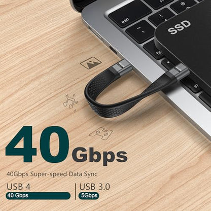 Short USB C Cable with Keychain Total 2-Packs, (5inch) Thunderbolt 4 USB 4 Cable with 40Gbps Data Transfer 240W PD Fast Charging 8K@60Hz, Compatible for iPhone17 Pro Max