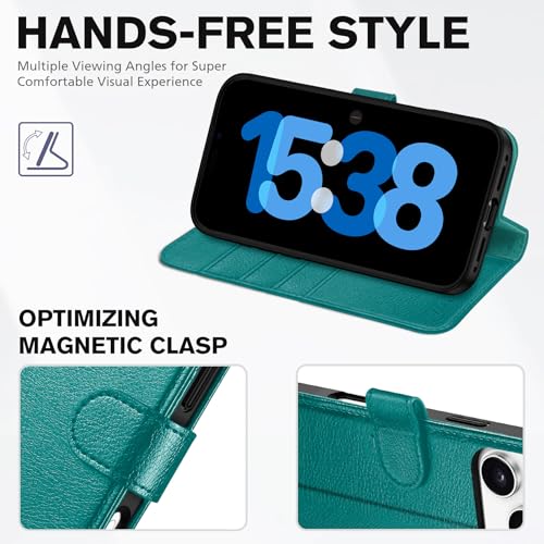 TUCCH Wallet Case for iPhone 17 Pro Max (6.9") 2025, 4 Card Slots, Cyan | RFID Blocking, Viewing Stand, Shockproof TPU Shell, PU Leather, Magnetic Closure, Protective Folio Flip Cover - color: Textured Cyan