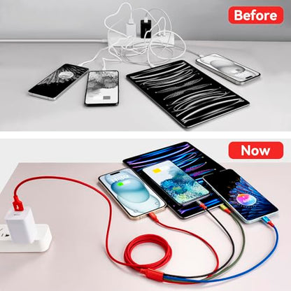 4 in 1 Multi Charging Cable 3.5A, 2Pack 6Ft 4 in 1 Multiple Charging Cord - size: 6Ft