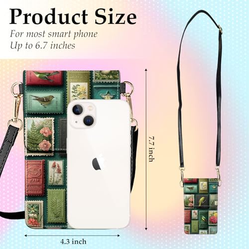 Small Crossbody Bags for Women Touchscreen Cell Phone Bag Cross Body Purses with adjustable Strap,Gifts For Teenage Girls - color: Bird and Flower Stamps