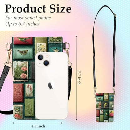 Small Crossbody Bags for Women Touchscreen Cell Phone Bag Cross Body Purses with adjustable Strap,Gifts For Teenage Girls - color: Bird and Flower Stamps