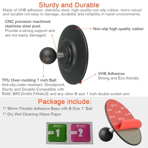 1 Inch Ball Adhesive Mount Base Compatible with RAM Mounts B Size Double Socket Arm Flexible Adhesive 1" Ball Base Mount for Action Camera Car Dashboards Motorcycle Phone Holder Mount Base