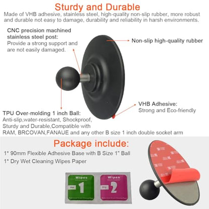 1 Inch Ball Adhesive Mount Base Compatible with RAM Mounts B Size Double Socket Arm Flexible Adhesive 1" Ball Base Mount for Action Camera Car Dashboards Motorcycle Phone Holder Mount Base