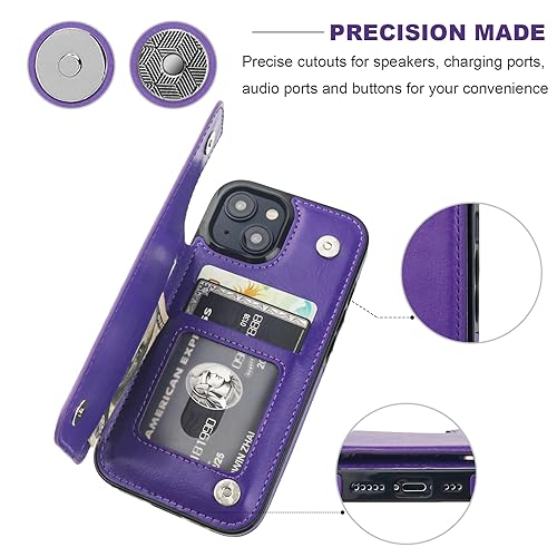 ONETOP for iPhone 15 Wallet Case with Credit Card Holder,Purple | Kickstand,ID/Cash Holder,Case Wallet with Card Slots,Double Magnetic Clasp,Durable PU Leather Shockproof Cover for Women Men - color: Purple