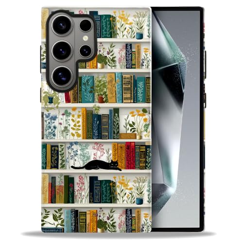 Compatible with Samsung Galaxy S26 Ultra Case,Glossy Case All-Round Protection Shockproof Anti-Scratches TPU Cover,Cases for Man Woman-Book Shelf Flower Plants Cat - color: Book Shelf Flower Plants Cat, size: Galaxy S26 Ultra