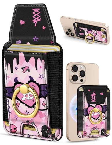 Shorogyt Compatible with Magsafe Wallet with Grip, Heart Skull - color: Heart Skull