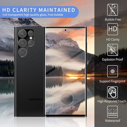 3Pack Galaxy S22 Ultra Glass Screen Protector, 2Pack Camera Lens Film 9H Hardness 3D Fulll Coverage Case Friendly Compatible with Ultra Sonic Fingerprint For Galaxy S22 Ultra 6.8” - size: Galaxy S22 Ultra 6.8-inch