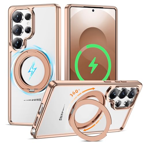 Compatible with Clear Samsung Galaxy S25 Ultra Case with 360° Invisible Magnetic Ring Stand [Compatible with Mag-Safe] Shockproof Plating Phone Case for S25 Ultra 6.9",Desert Gold - color: Desert Gold, size: Samsung Galaxy S25 Ultra