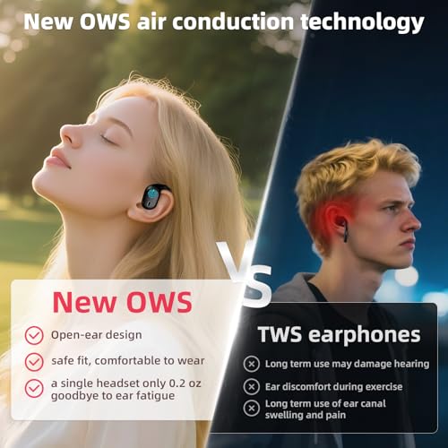 Open Ear Headphones, Bluetooth 5.4 Wireless Earbuds, 40H Playback, with LED Dgital Display, IP54 Waterproof Sports Headphones for Running, Cycling and Gym (Black)