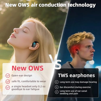 Open Ear Headphones, Bluetooth 5.4 Wireless Earbuds, 40H Playback, with LED Dgital Display, IP54 Waterproof Sports Headphones for Running, Cycling and Gym (Black)