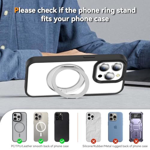 360° Rotation Cell Phone Ring Holder Stand Compatible iPhone & Most Phones - color: Silver