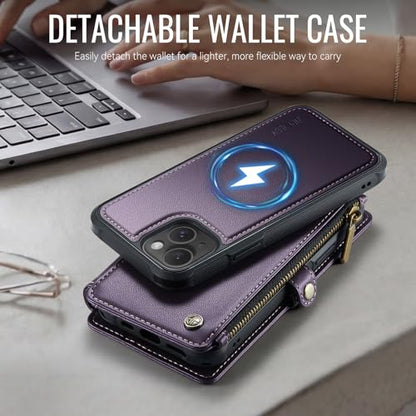 for iPhone 14 Plus - Phone Case Wallet Magnetic Detachable, Purple - color: Deep Purple, size: iPhone 14 Plus