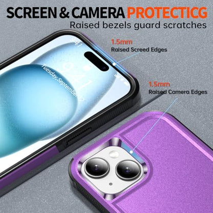AEDILYS® for Apple Recommend Shockproof iPhone 15 Case,[15 FT Military Grade Drop Protection],with 2X [Kevlar® 9H Glass Screen Protector] (Purple) - color: Purple