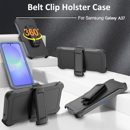 Compatible with Samsung Galaxy A37 Case, with Belt Clip Holster Heavy Duty Rugged Shockproof Full Body Protection Kickstand Cover for Samsung Galaxy A37 Phone (Grey+Blue) - color: Grey+Blue