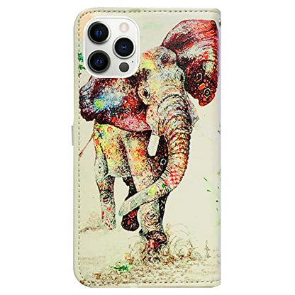 Bcov Case for iPhone 13 Pro, Elephant Pattern Leather Flip Phone Case Wallet Cover with Card Slot Holder Kickstand for iPhone 13 Pro - color: Colorful Elephant Pattern