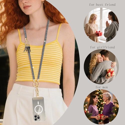 Crystal Phone Lanyard Crossbody and Wrist Strap Lanyard Rhinestone Anti-Theft Phone Strap Phone Neck Strap for Women - color: Grey