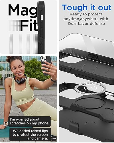 AICase for iPhone 13 Belt Clip Case with Glass Screen Protector,[Compatible MagSafe] Heavy Duty Drop Protection Full Body Rugged Shockproof Military Protective Tough Durable Cover - color: Black with Magsafe+Belt
