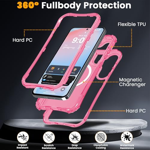 WRJ Magnetic Clear for Samsung Galaxy S26 FE Case,Samsung S25 FE Case [Fit for MagSafe][Military Grade Drop Protection] Translucent Shockproof Protective Phone Case-Hot Pink - color: Hot Pink, style: Transparent