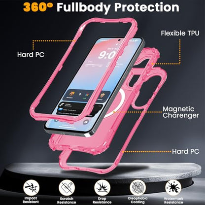 WRJ Magnetic Clear for Samsung Galaxy S26 FE Case,Samsung S25 FE Case [Fit for MagSafe][Military Grade Drop Protection] Translucent Shockproof Protective Phone Case-Hot Pink - color: Hot Pink, style: Transparent
