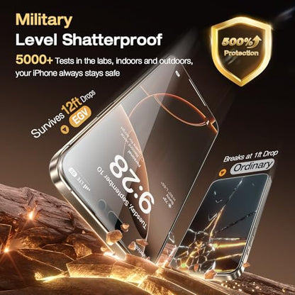 EGV Compatible for iPhone 16 Pro Privacy Screen Protector [9H+ Military Grade Shatterproof & 100% Anti Spy], Privacy Screen iPhone 16 Pro Tempered Glass, Full Coverage Protection, 2 Packs - size: iPhone 16 Pro