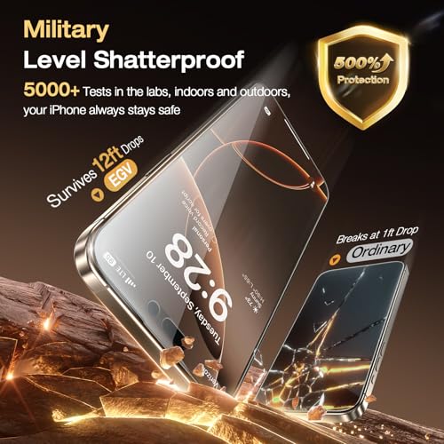 EGV Compatible for iPhone 17 Pro Max/16 Pro Max Privacy Screen Protector [9H+ Military Grade Shatterproof & 100% Anti Spy], Privacy Screen iPhone 17 Pro Max/16 Pro Max Full Coverage Tempered Glass - size: iPhone 16 Pro Max
