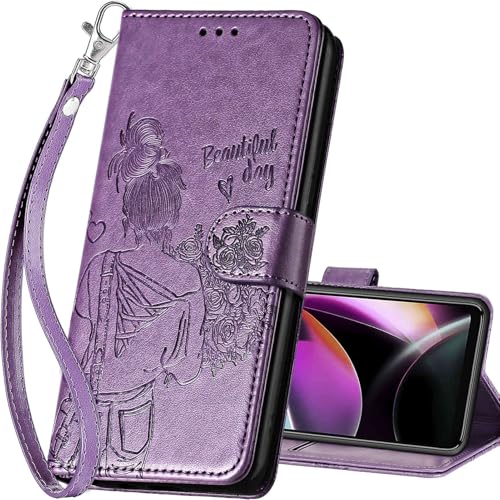 for Motorola Moto G 5G 2022 Wallet case, Purple-Girl | 3 Card Holders, Kickstand, Shockproof TPU Shell, PU Leather, Magnetic Closure, Protective Flip Folio Cover, Women - color: 2