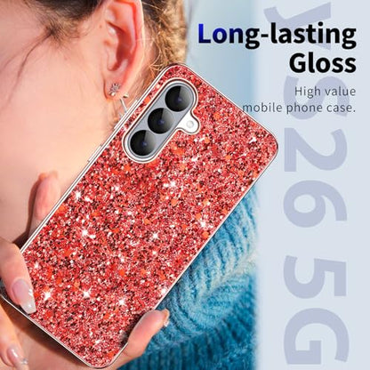 Galaxy S26 Glitter Case for Samsung Galaxy S26 5G Phone Case for Women Girls, Slim Ultra Thin Matte Back Shockproof Full Body Protective Cover for Samsung S26 5G, Crystal Bling Case, 2026 (Red) - color: Red