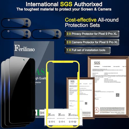 Ferilinso Privacy Screen Protector for Google Pixel 9 Pro XL,Tempered Glass - size: Google Pixel 9 Pro XL-6.8 INCH