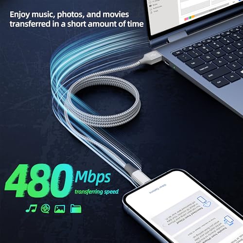 iPhone Charger 3 Pack 10FT MFi Lightning Cable (Grey White)