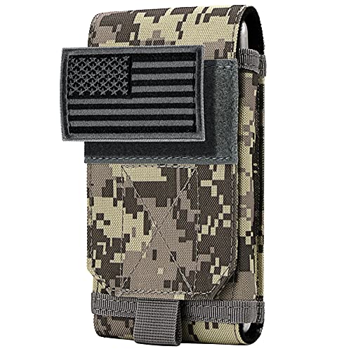Tactical Molle Phone Cover Case, Heavy Duty Loop Belt Holster Pouch with Flag Patch for iPhone 17 Pro Max/Air/17 Pro/17/16 Pro Max/15 Pro Max/14 Pro Max/13 Pro Max, for Galaxy S26 Ultra - color: Gray Camo