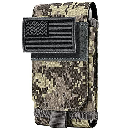 Tactical Molle Phone Cover Case, Heavy Duty Loop Belt Holster Pouch with Flag Patch for iPhone 17 Pro Max/Air/17 Pro/17/16 Pro Max/15 Pro Max/14 Pro Max/13 Pro Max, for Galaxy S26 Ultra - color: Gray Camo