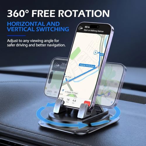 1 PC Car Phone Holder, Dashboard Cell Phone Mount, Anti-Slip One-Hand Operation Bracket, 360 Degree Rotation ，Universal for Most Cars, Trucks, SUVs (Black)