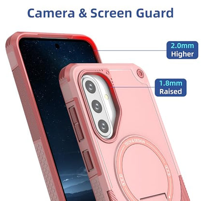 for Galaxy A37/A36-5G Case Military-Grade Dropproof Phone/Invisible Kickstand with MagSafe/HD Screen Protector, Protective Magnetic Phone Cover for Samsung Galaxy A37 4G/5G&A36 5G (Pink) - color: Pink