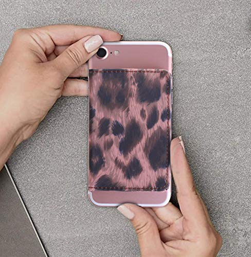 CheapSunday ID Card Holder for Back of Phone Leather Phone Wallet Stick On with Stand Flip Waterproof Leather Adhesive Wallet for Most Cellphones (Leopard Small) - color: Leopard Small