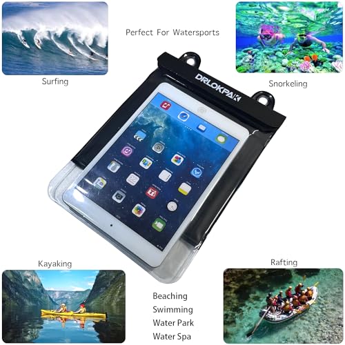 DRLOKPAK Waterproof eReader Case Cover Tablet Holder Floating Dry Bag Pouch for Kindle Paper White Oasis Fire 7 HD 8 Nook HD 9 Kobo Libra 2 iPad mini Tab 7 Nexus 7 - color: Black, size: 8.5inch