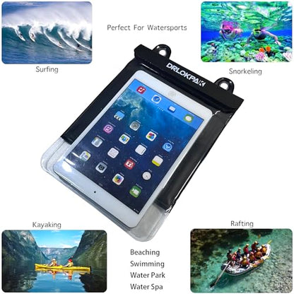DRLOKPAK Waterproof eReader Case Cover Tablet Holder Floating Dry Bag Pouch for Kindle Paper White Oasis Fire 7 HD 8 Nook HD 9 Kobo Libra 2 iPad mini Tab 7 Nexus 7 - color: Black, size: 8.5inch