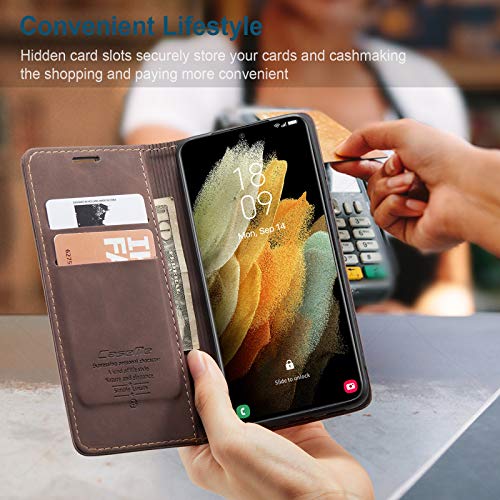 Kowauri Flip Case for Galaxy S21 Ultra,Leather Wallet Case Classic Design with Card Slot and Magnetic Closure Flip Fold Case for Samsung Galaxy S21 Ultra 5G (Coffee) - color: Coffee