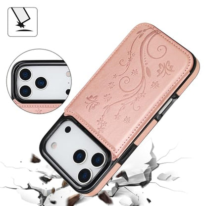for iPhone Case,Retro Slim PU Leather Flower Butterfly Pattern Wallet,Card Holder Slots Full Body Military Grade Protection Soft Shockproof Phone Case (iPhone 17 Pro,Green) - color: Green, size: iPhone 17 Pro