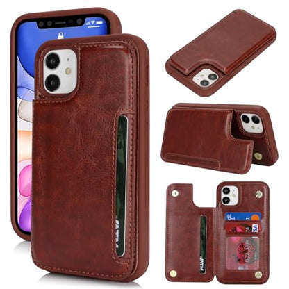 iCoverCase Compatible with iPhone 11 Case with Card Holder, Wallet Phone Case for Women Men RFID Blocking PU Leather Protective Case 6.1 Inch (Dark Brown) - color: Dark Brown