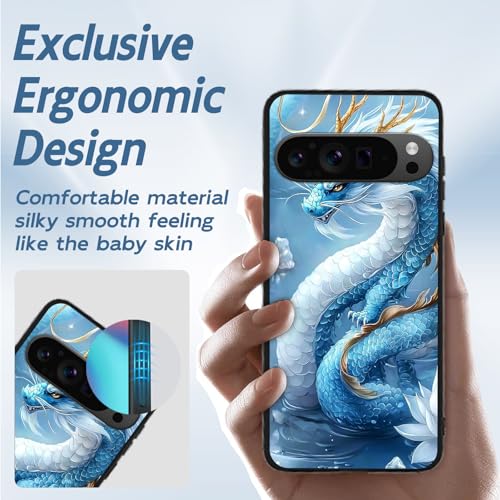 for Google Pixel 9 Pro XL Phone Case TPU Shockproof Full Body Protection Cover 6.8" Cute Dragon Light Blue for Pixel 9 Pro XL Lightweight Compatible Wireless Charging Screen Protector Film - color: Cute Dragon Light Blue