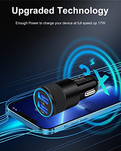 Car Charger [2Pack/3.4a] Fast Charge Dual Port USB Cargador Lighter Adapter - color: Black