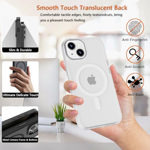Magnetic iPhone 14/13 case,Compatible with Magsafe, Military-Grade Protection,Slim Translucent Matte Shockproof with Anti-Scratch Anti-Fingerprint Phone Cover (Frosted White, iPhone 14/13) - color: Frosted White, size: iPhone 14/13