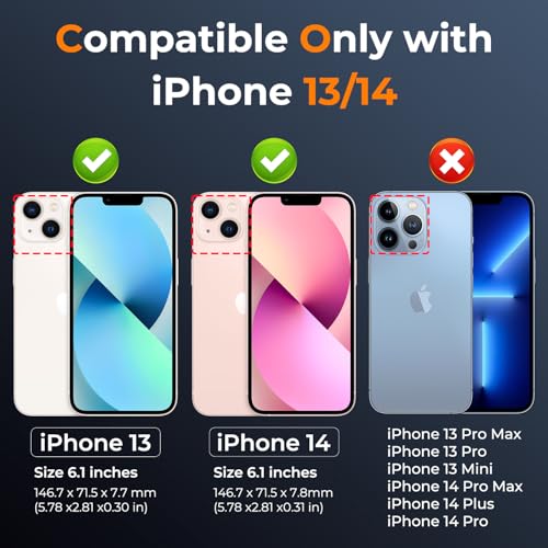 [2 Cases] Case for iPhone 16 (A - Blue) & iPhone 13/14 (Blue) with Slide Camera Cover + Screen Protector, Rotated Ring Kickstand Military Grade Shockproof