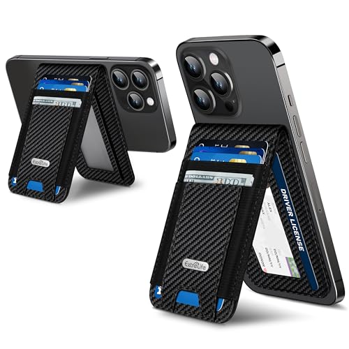 For Magsafe Wallet Stand, Fit 9 Cards, Strongest Magnetic Wallet | RFID Blocking, Leather Magnetic Phone Wallet for iPhone 17/16/15/14/13/12 Series, ID Window, 4 Card Slots, Black Carbon Fiber - color: Black Carbon Fiber